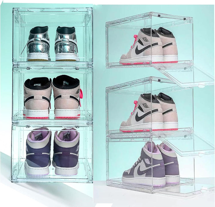 MECC Klare Schuhbox, stapelbarer Acrylschuhschrank, mit Magnettür,14.4x10.6x8inch/36x27x20cm (Clear