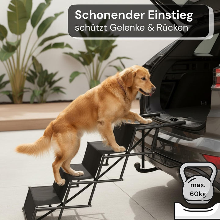 Hundetreppe Auto Klappbar - Faltbare Einstiegshilfe für Kleine bis Grosse Hunde - Höhenverstellbare