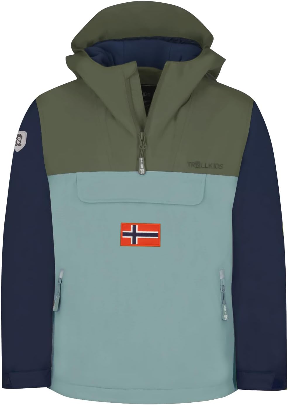 Trollkids Kinder KIRKENES Parka Mantel 92 Dunkle Olive/Marine/Kalte Minze, 92 Dunkle Olive/Marine/Ka
