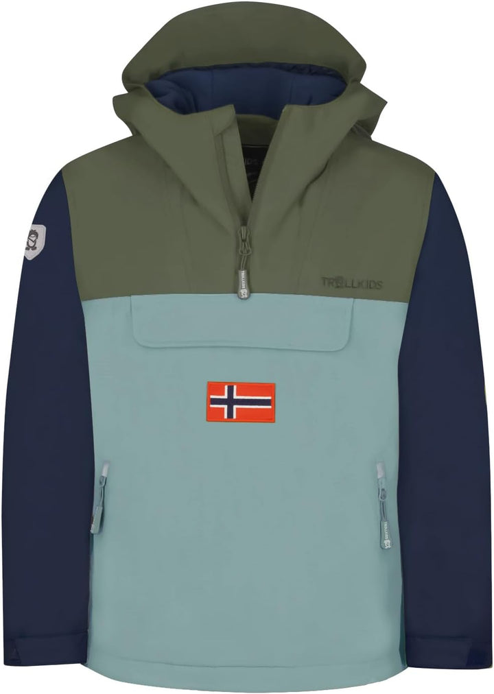 Trollkids Kinder KIRKENES Parka Mantel 92 Dunkle Olive/Marine/Kalte Minze, 92 Dunkle Olive/Marine/Ka