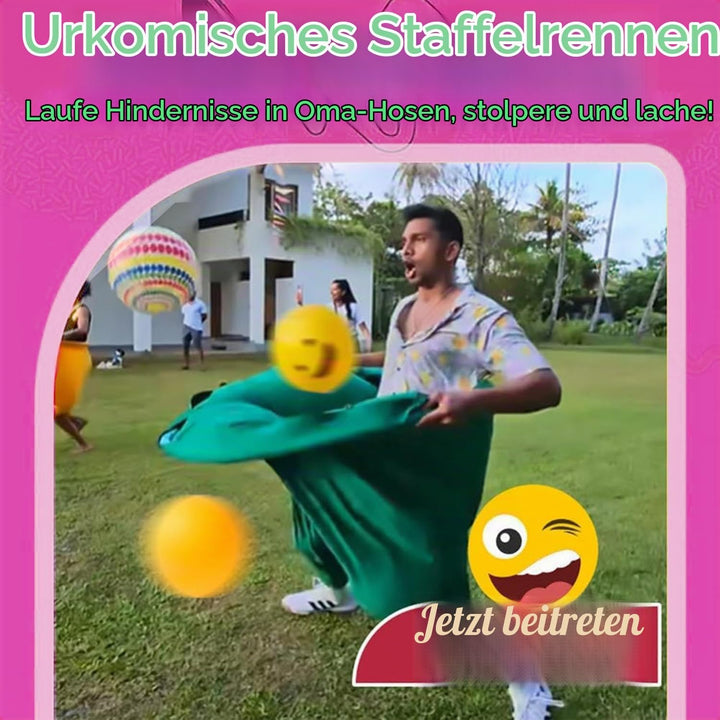 6 Stück Oma Hosen Spiel Outdoor Spiele Kinder, Granny Pants Spiel mit 4 Hüpfbälle 1 Pumps, Wurfspiel