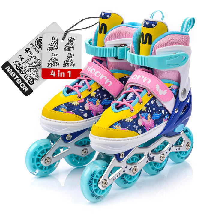 meteor® Inlineskates 4in1 Kinder Inliner Rollschuhe Roller Blades Quad Skates Carbon Kinder Inlinesk