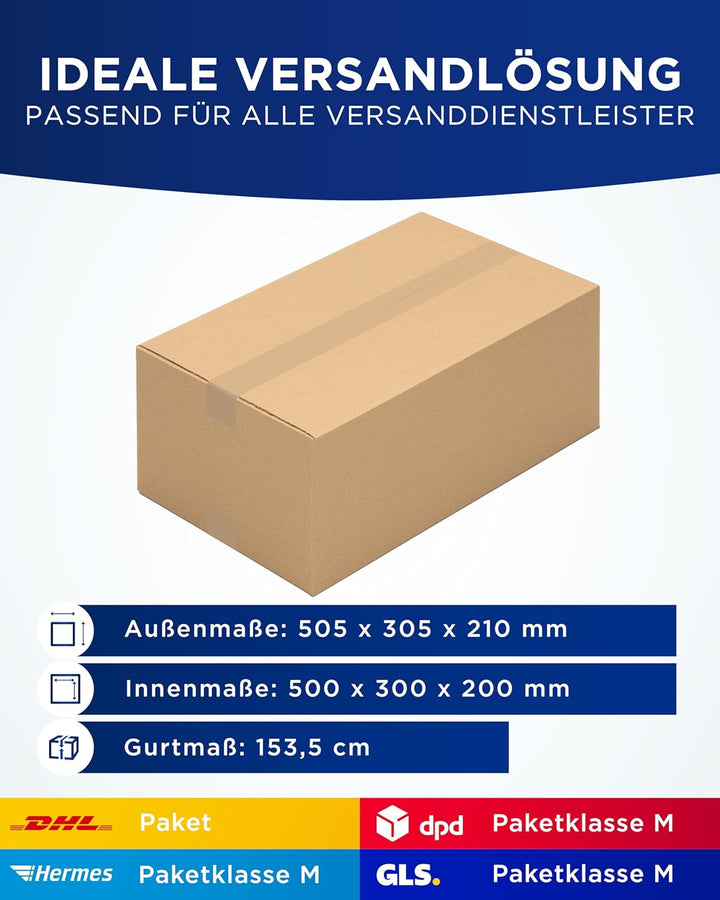 KK Verpackungen Versandkartons 500 x 300 x 200 mm Braun 1-wellig (Aussenmass 505 x 305 x 210 mm) | 1