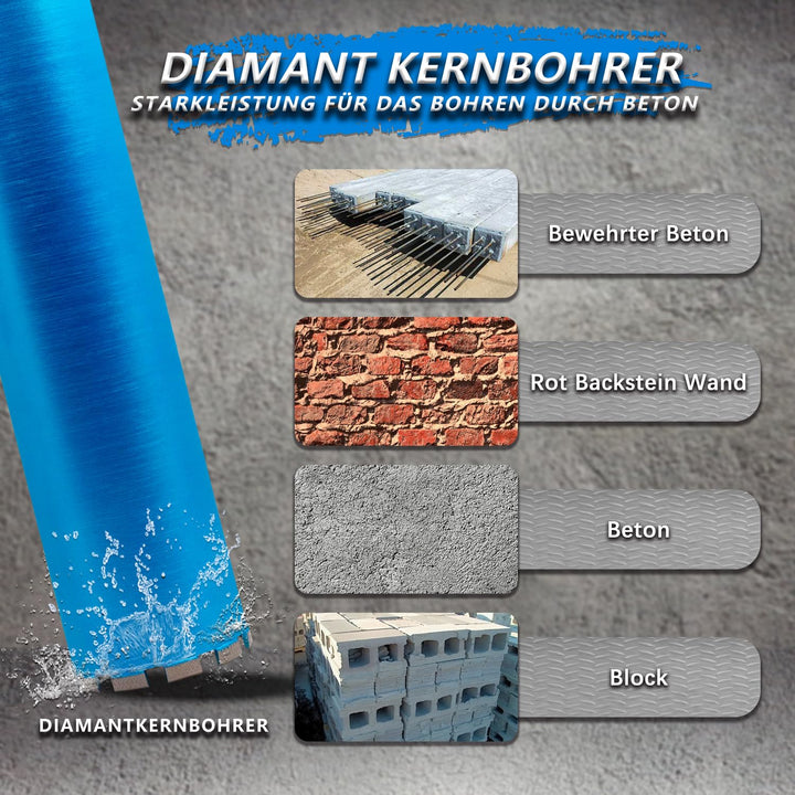 HBKEEN Diamantbohrkrone Diamant NassBohrkrone mit 1 1/4 Zoll Aufnahme Nutzlänge 400 mm DM152 mm 152m