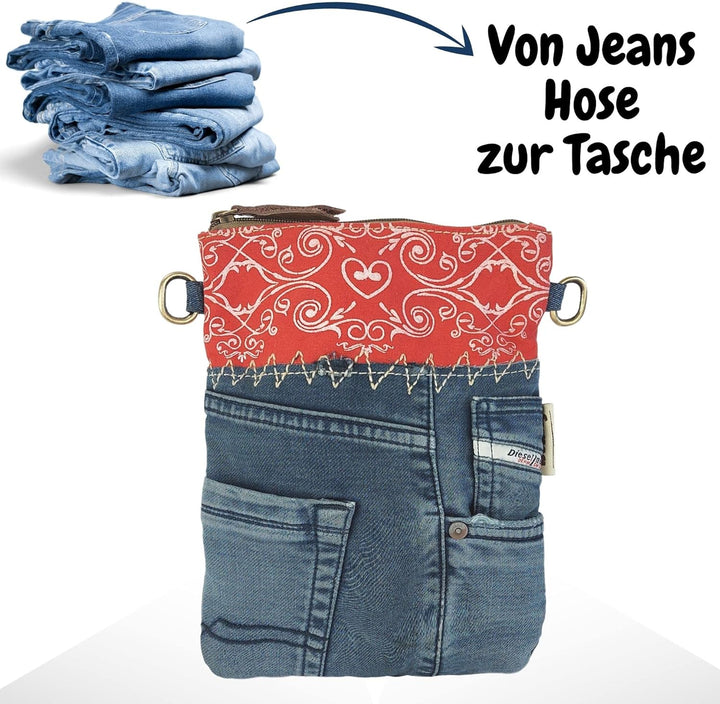 Sunsa Damen Tasche/Umhängetasche. Kleine Bag aus Canvas & Recycelte Jeans. Nachhaltige Taschen. Cros