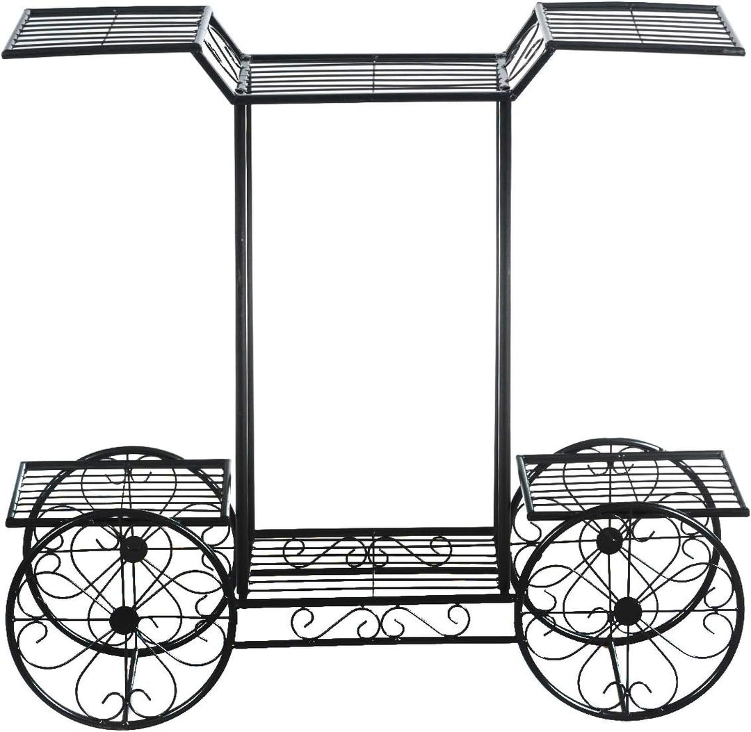 COSTWAY Pflanzenregal Metall, Blumenregal schwarz, Blumenständer mit 6 Ablagen, Pflanzenhalter für d