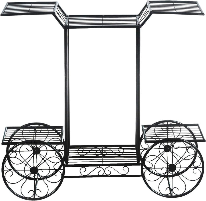 COSTWAY Pflanzenregal Metall, Blumenregal schwarz, Blumenständer mit 6 Ablagen, Pflanzenhalter für d