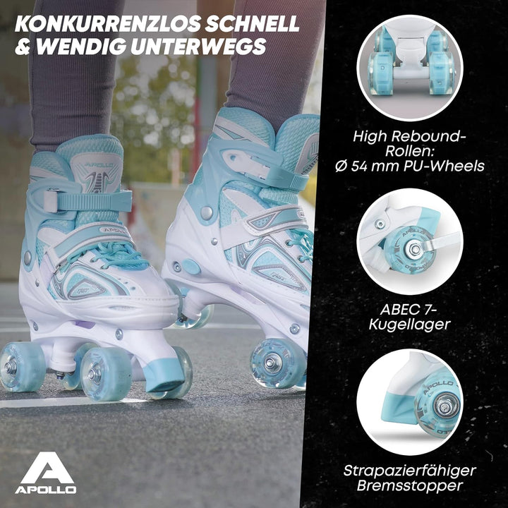 Apollo Super Quad X Pro | verstellbare Rollschuhe für Kinder | komfortable, grössenverstellbare LED