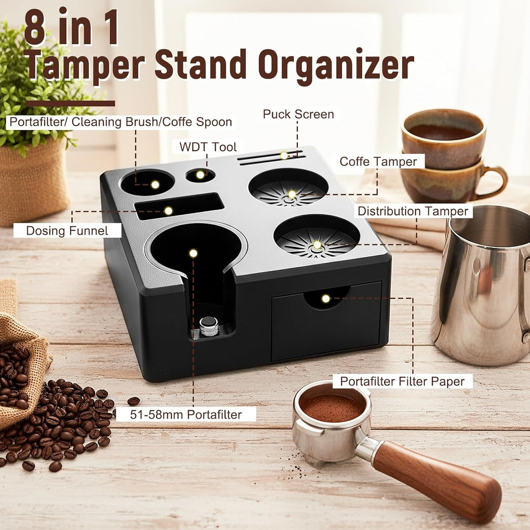 Espresso Tamperstation, Höhenverstellbar 51-58 mm, Kaffee Tamping Station aus ABS für Aufbewahrung v