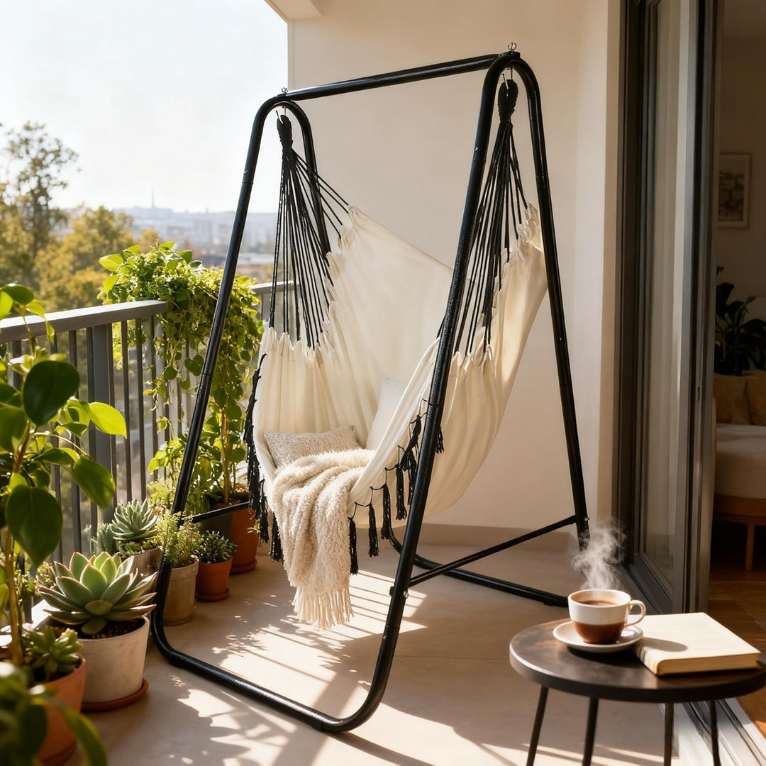 CCLIFE Hängesessel mit Gestell Kissen Hängeschaukel Hängestuhl Bis 100kg Indoor & Outdoor Garten Hän