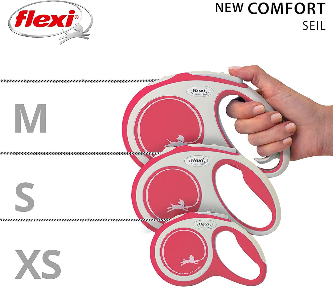 flexi Hundeleine, ausziehbar, mit weichem Griff, 3 m / 5 m / 8 m / 8 m / 8-20 kg, rot, small, 400049