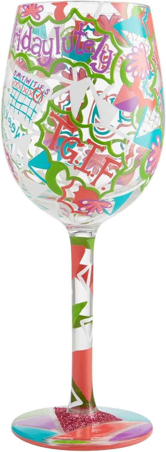 ENESCO Designs by Lolita Feel Good Friday Artisan Weinglas, handbemalt, 425 ml, mehrfarbig, Feel Goo