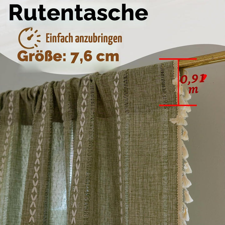 Sutuo Home Boho-Vorhänge für Schlafzimmer, Wohnzimmer, 213 cm lang, lichtfilternd, französisches Lan
