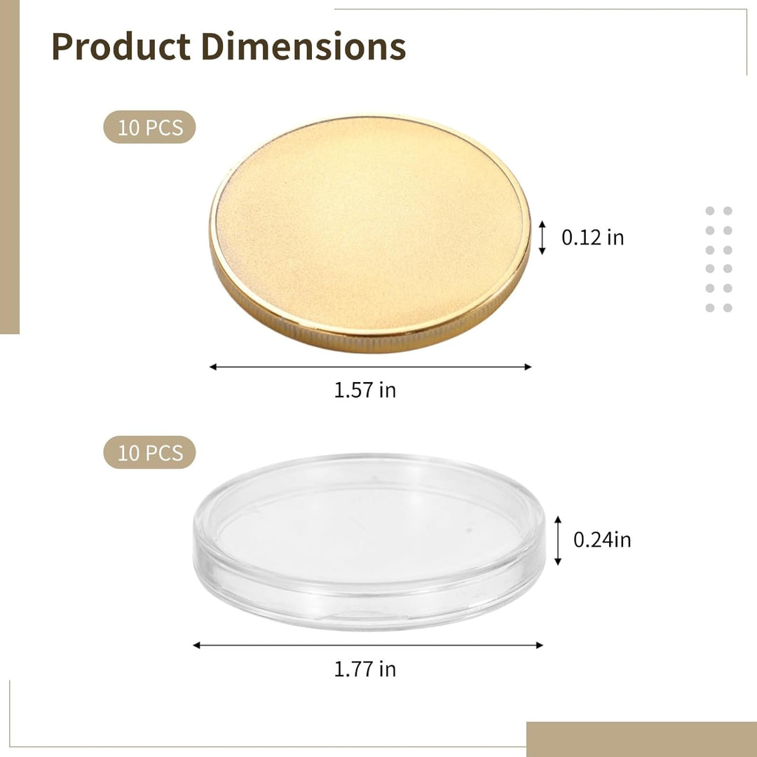 10 Stück Blank Challenge Coins, 40 mm goldene Blank-Metallmünzen mit Gewinderand und durchsichtiger