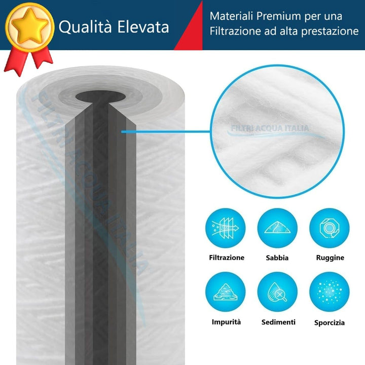Filtri Acqua Italia Set mit 6 Filterkartuschen mit gewickeltem Draht, 10' 50 Mikron