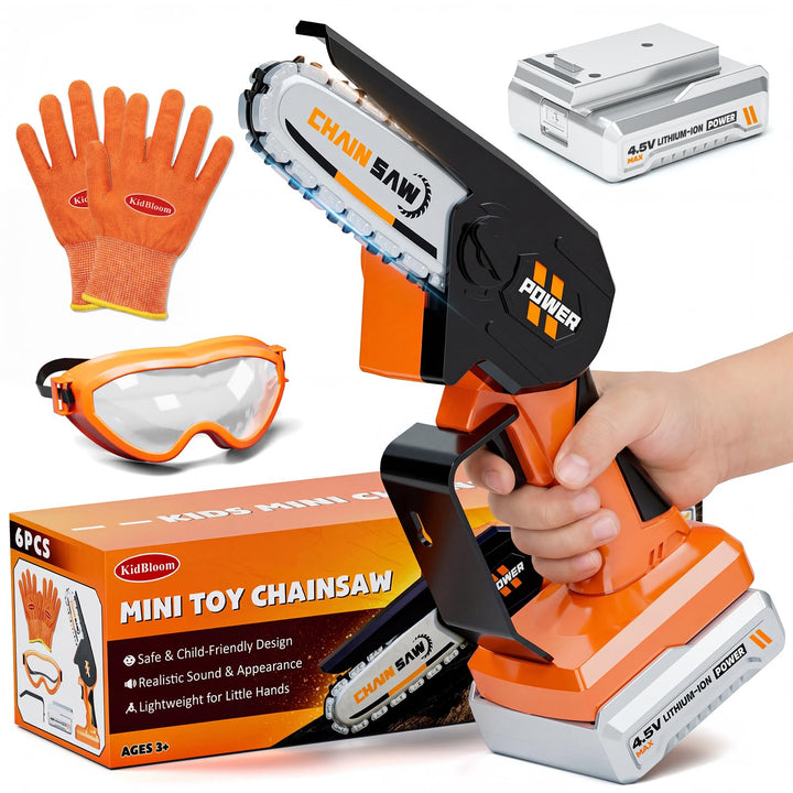 KidBloom Mini Kettensäge Kinder, Werkzeug Kinder mit Handschuhen und Schutzbrille, Geschenke Jungen