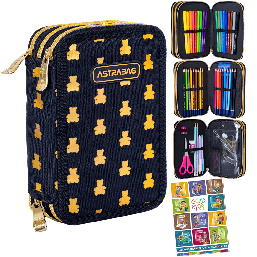 Goldkids - Federmäppchen 3 Fächer - Mäppchen für Mädchen und Jungen - Federmappe 3-Fach Federtasche