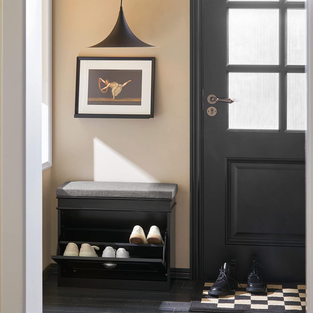 SoBuy Schuhbank mit Sitzkissen und Stauraum Schuhschrank mit Klappe, Schuhregal schmal platzsparende
