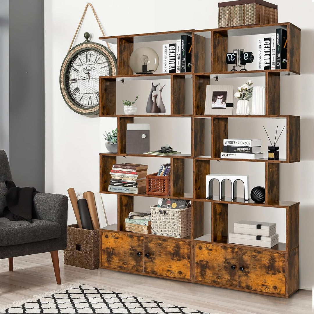 HOMASIS Bücherregal mit 5 Ebenen, Standregal mit Schrank & 2 Türen, Aufbewahrungsregal aus Holz, Wan