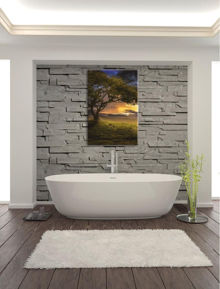 Pixxprint Einsamer Baum schwarz weiss / 100x70cm Leinwandbild bespannt auf Holzrahmen/Wandbild Kunst