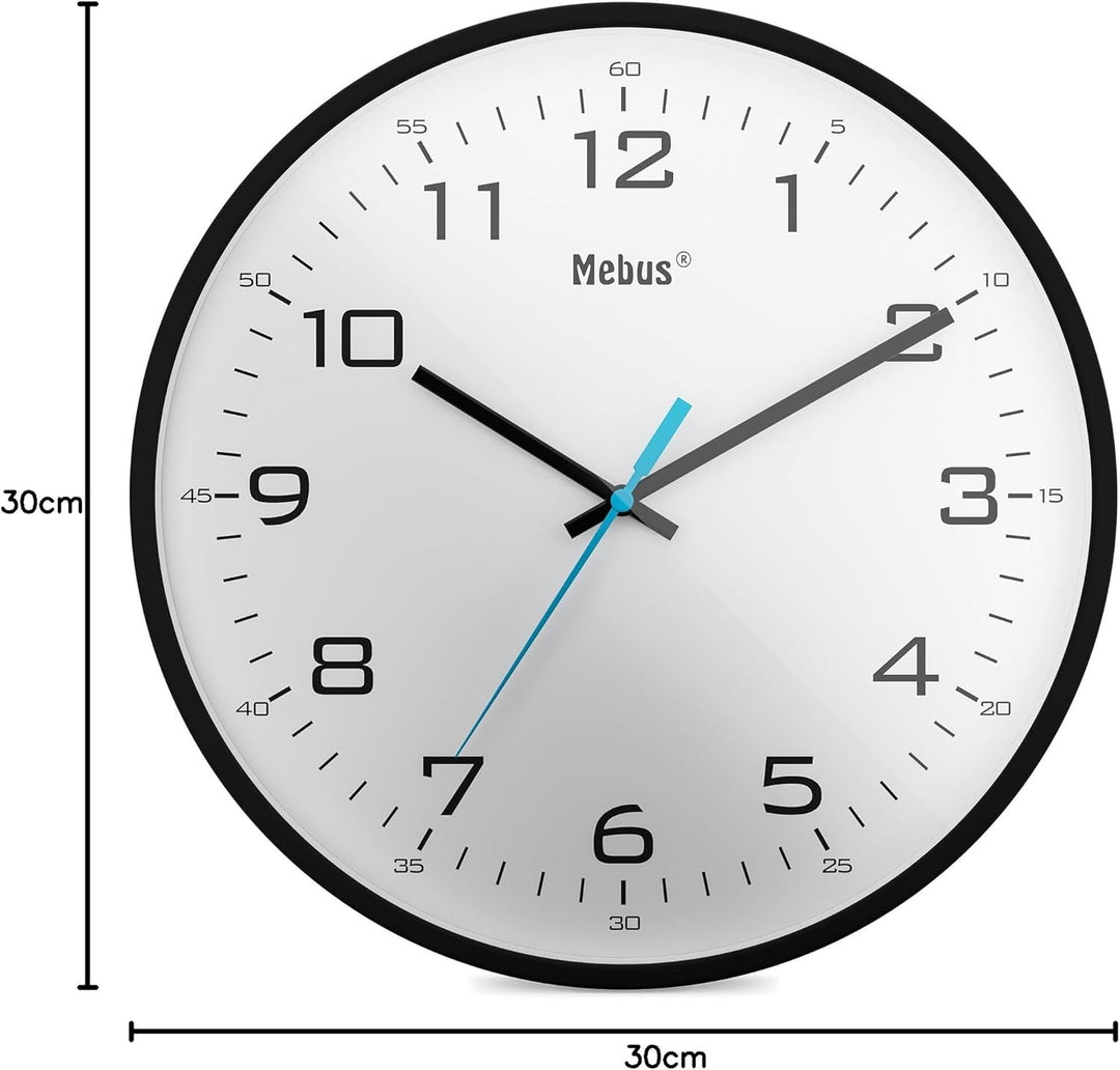 Mebus moderne Quarz-Wanduhr klassisches Design kräftige, grosse Ziffern 30cm Durchmesser / Farbe: Sc