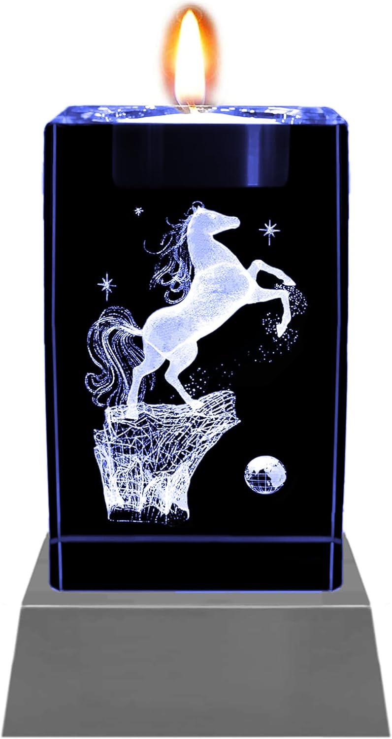 Kaltner Präsente Stimmungslicht LED Kerze/Kristall Glasblock / 3D-Laser-Gravur Teelichthalter Tiere