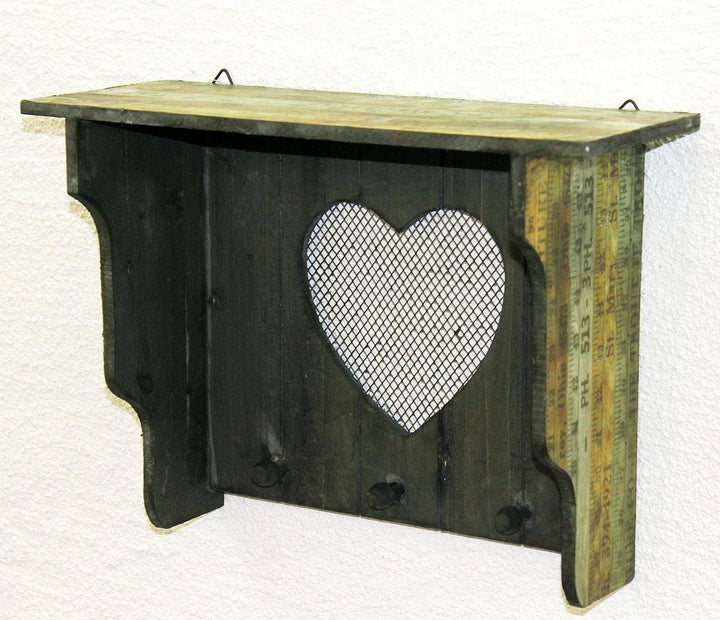 DanDiBo Schlüsselregal Holz Herz Schlüsselkasten Schlüsselbart Wandregal A12020 Wandkosole Vintage S