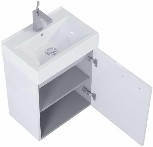 VBChome Badmöbel Set 45 cm Schwarz Waschbecken mit Hängeschrank Weiss mit Armantur Schwarz Waschtisc