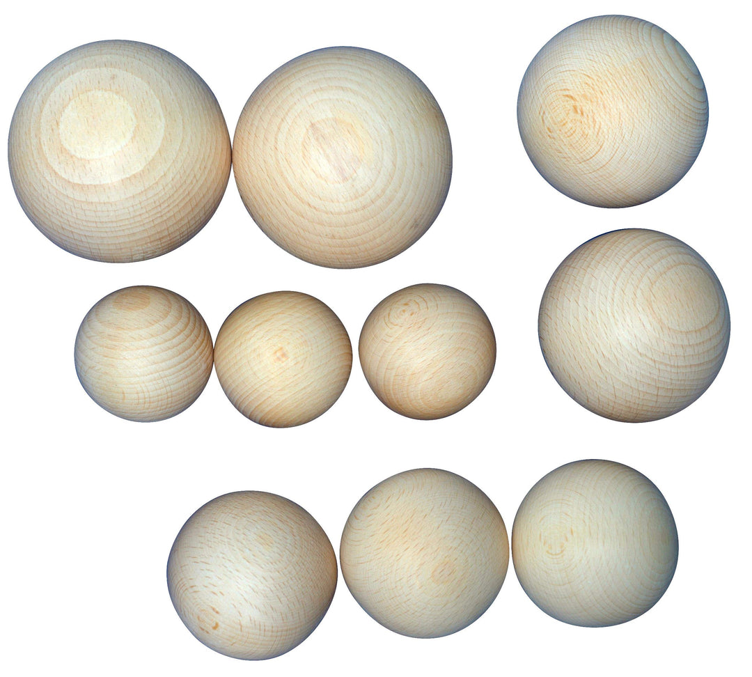 JOWE Holzkugel aus Buche Sortiment ohne Bohrung - 10 Stk Holzkugel aus Buche DM 50mm-80 Sortiment 50