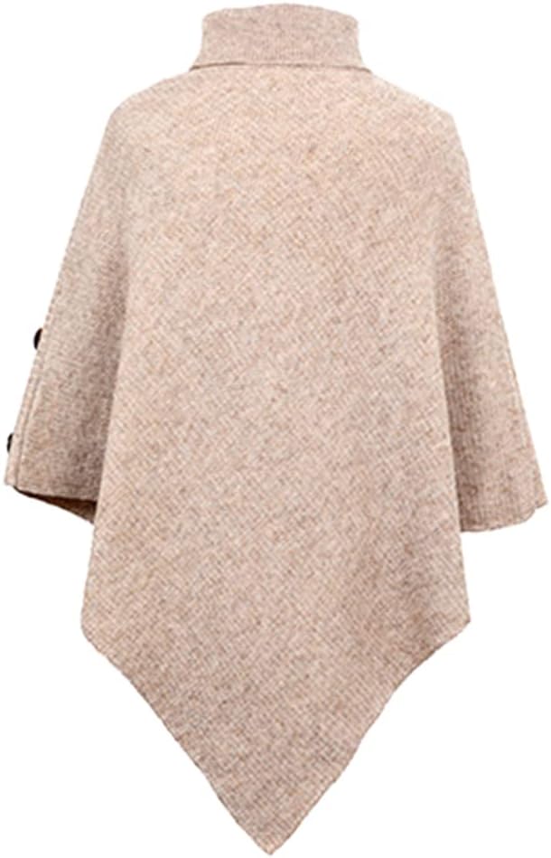 JFAN Poncho Damen Elegant Strick Umhang mit Hohem Kragen und Vier Knöpfen Herbst/Winter, Einheitsgr&