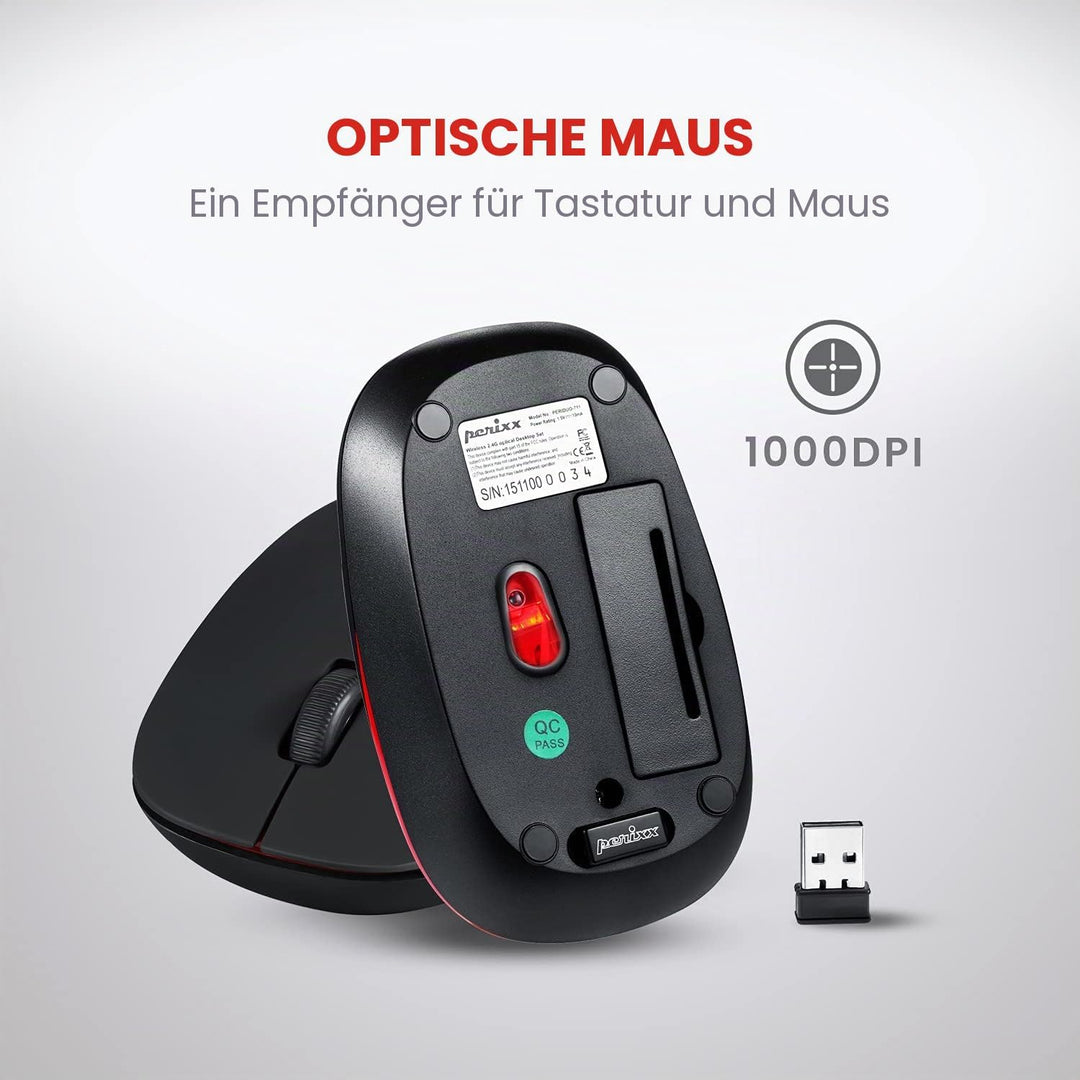 Perixx PERIDUO-712, Ensemble Clavier Souris Mini Sans Fil Pour Windows - 12 Touches Multimédia, Noir