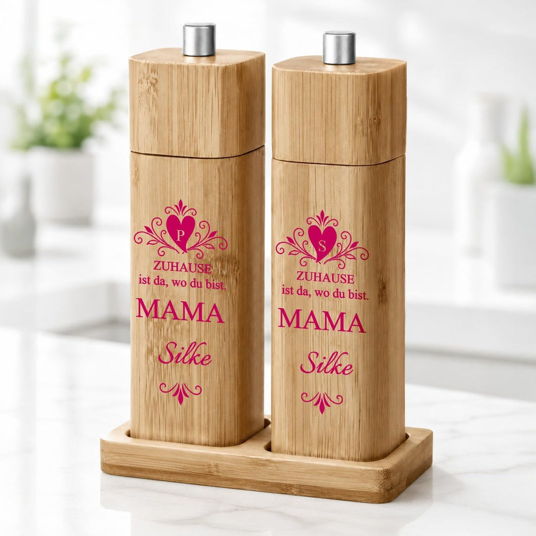 Maverton Bambus Salz und Pfeffermühle mit Aufdruck - Geburtstagsgeschenk für Frauen - personalisiert