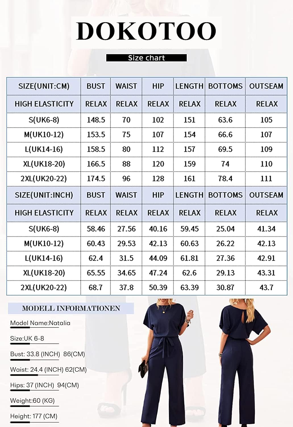 Dokotoo Damen Kurzarm Lang Jumpsuit Elegant Overall Jumpsuits O-Ausschnitt Playsuit Romper Hosenanzu