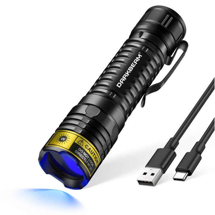 DARKBEAM UV Taschenlampe Schwarzlicht 365nm, LED Taschenlampen Ultraviolett Wiederaufladbar USB Wood