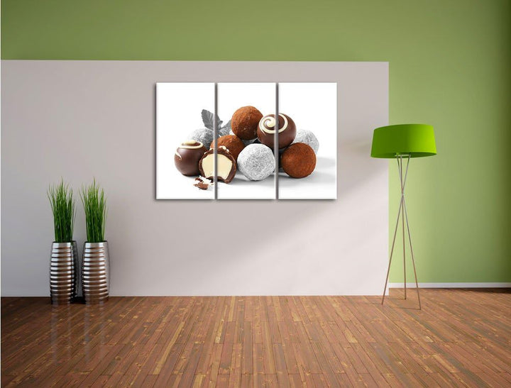 Pixxprint Edle Trüffelpralinen als Leinwandbild/Grösse: 3 Teilig (120x80) cm/Wandbild/Kunstdruck/fer