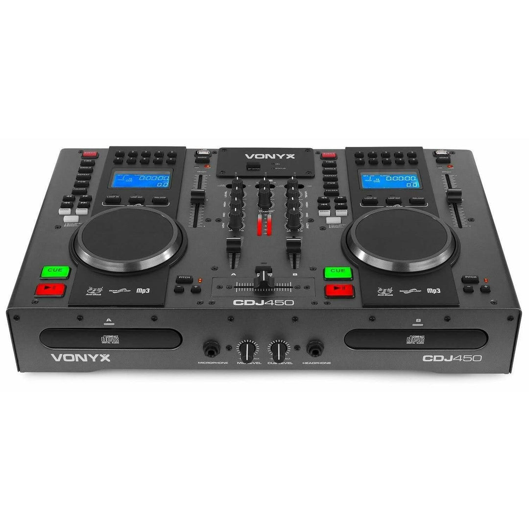 Vonyx CDJ450 - DJ Konsole, DJ Mischpult, DJ Controller mit zwei MP3 CD Mediaplayern, Bluetooth, USB,