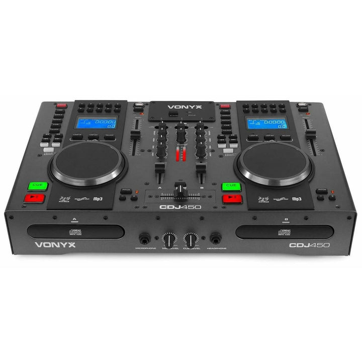 Vonyx CDJ450 - DJ Konsole, DJ Mischpult, DJ Controller mit zwei MP3 CD Mediaplayern, Bluetooth, USB,