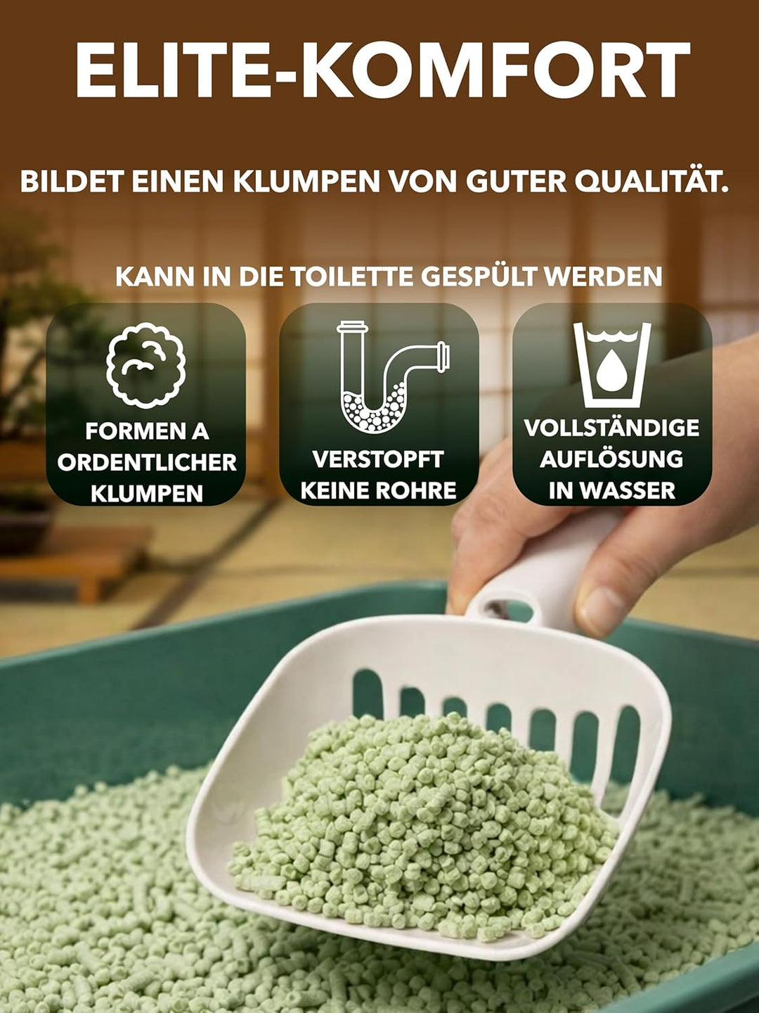 Tofu Katzenstreu aus Grünen Erbsen | Spülbar & Klumpend | Antibakteriell | Geruchskontrolle & katzen