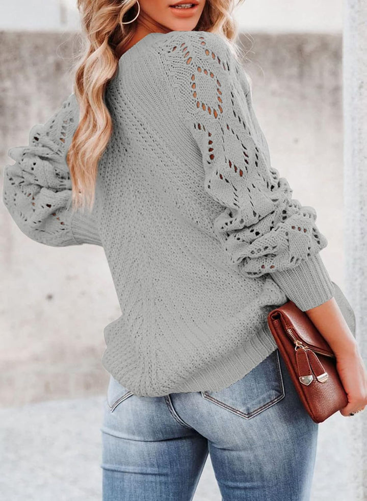 Dokotoo Damen Strickpullover Elegant Rundhals Pullover Langarm Grobstrick Pulli Herbst Winter Einfar