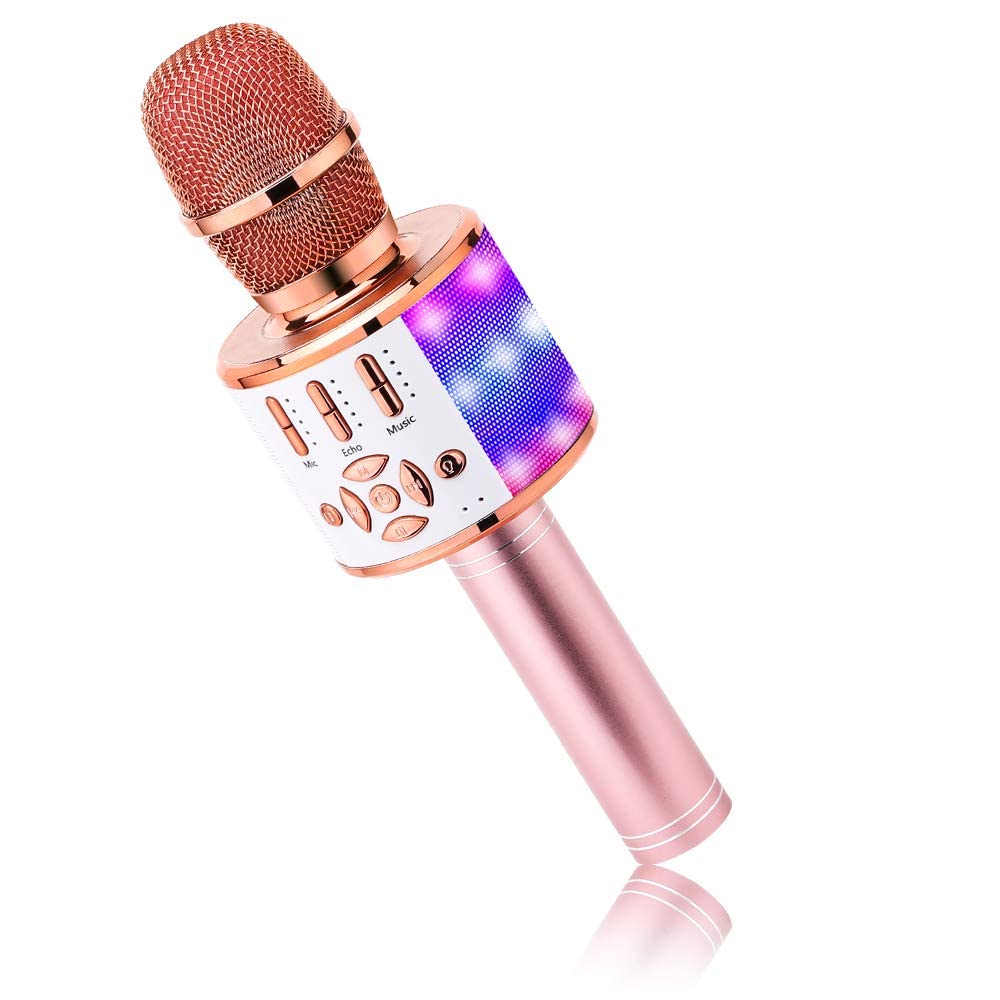 BONAOK Karaoke Mikrofon Bluetooth, 4 in 1 Drahtlos Karaoke Mikrofone,Tragbare LED Kinder Karaoke Mik
