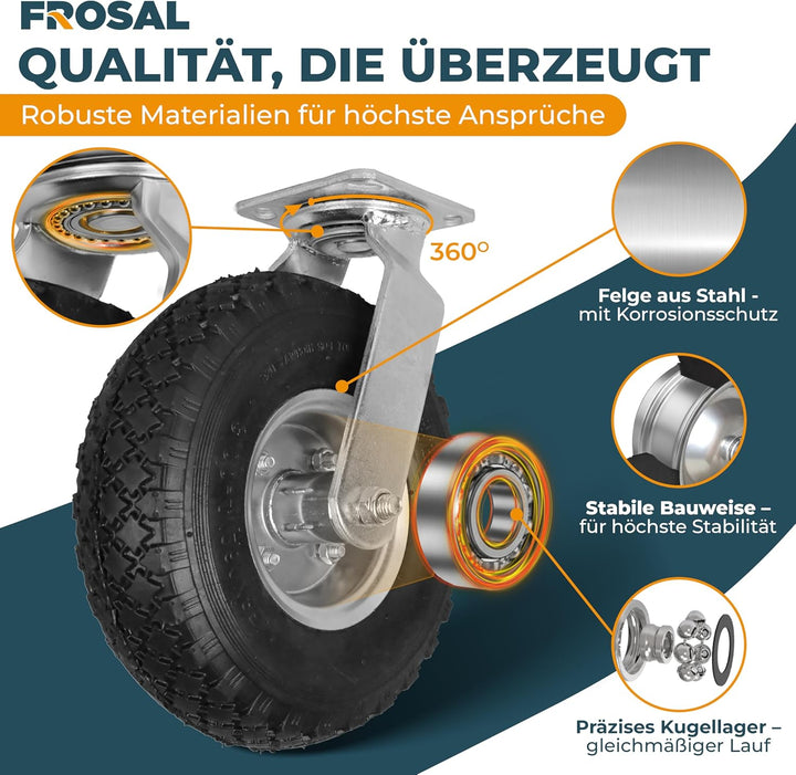 2 x Frosal Bockrolle + 2 x Lenkrolle Set Ø 260 x 85 mm | 3.00-4 Rad als 4-tlg. Set | Luftrad auf Sta