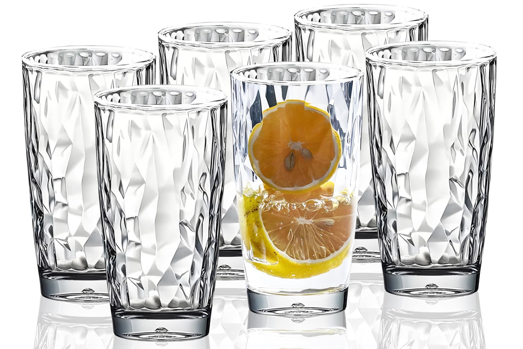 VeiledGem [aussehen wie Glas] 450 ml Set mit 6 Kunststoff-Trinkgläsern, spülmaschinenfest, BPA-frei,