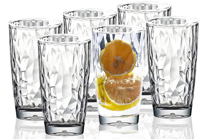 VeiledGem [aussehen wie Glas] 450 ml Set mit 6 Kunststoff-Trinkgläsern, spülmaschinenfest, BPA-frei,
