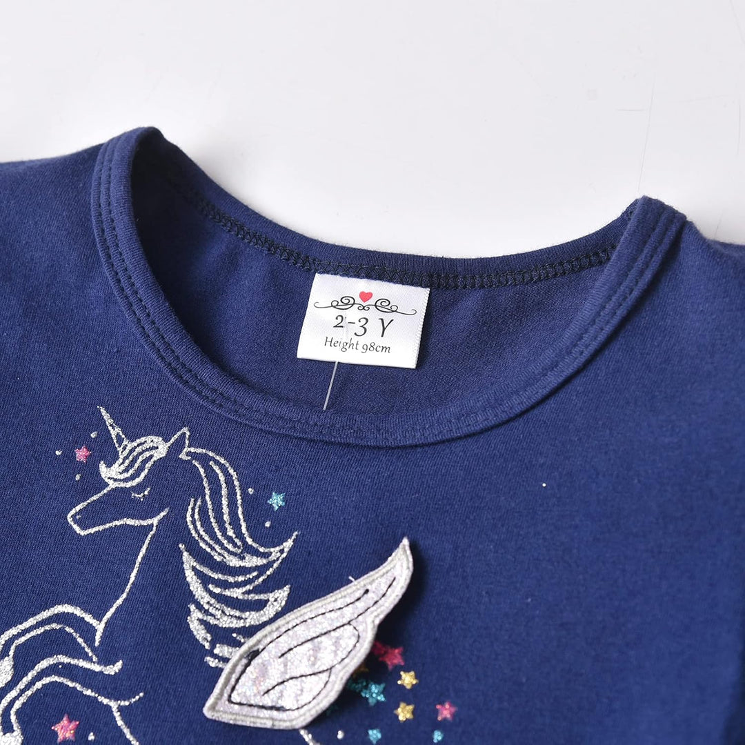 DXTON Mädchen Einhorn Kleider Prinzessin Kleid Party Geburtstag Ferien Baby Kleid Gr. 90-130 Blaulh4