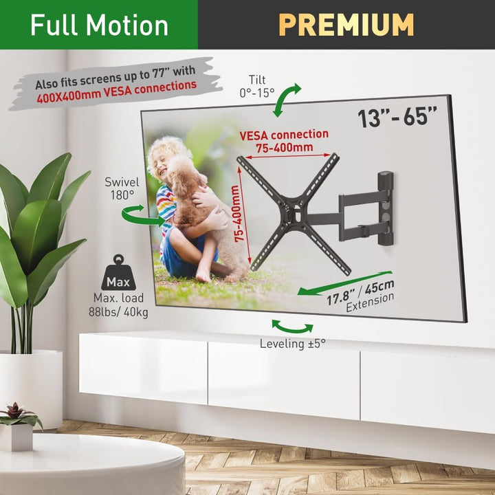 Barkan TV Wandhalterung, 29 - 65 Zoll Schwenkbar / Neigbar / Vollbewegung flach & curved Fernseher T