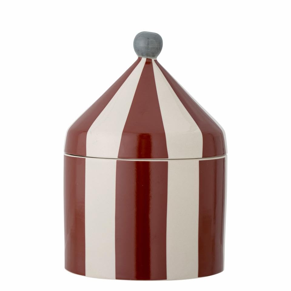 Bloomingville MINI Cimmi Gefäss mit Deckel – 1.150 ml – Zirkuszelt-Design aus Steingut – rot-weiss g