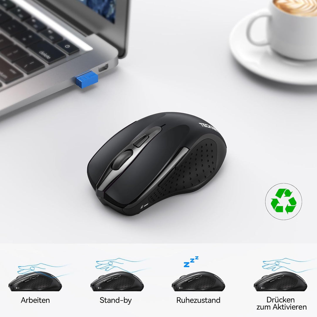 TECKNET Bluetooth Maus, 4800 DPI Kabellos Ergonomische Maus (Tri-Modi: BT 5.0/3.0+2.4G), 30 Monate B