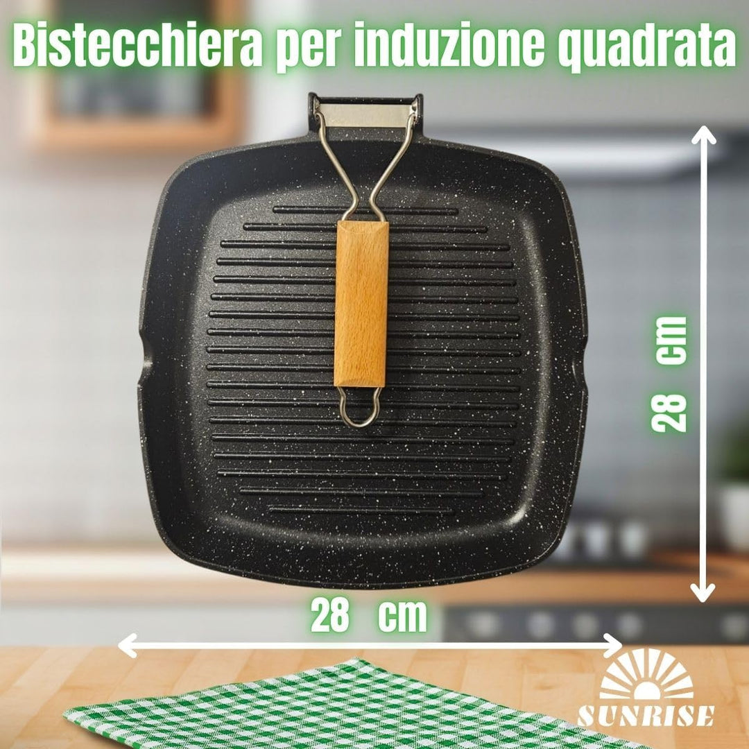 Sunrise Antihaft-Grillpfanne, Induktion, Antihaft-Gitter, Grillplatte, 36 x 24 cm, klappbar, Schüttr
