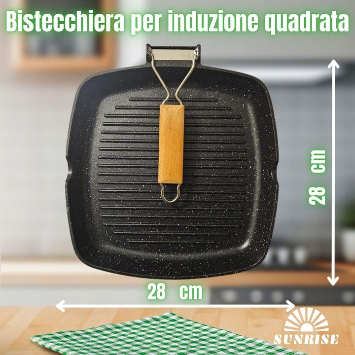 Sunrise Antihaft-Grillpfanne, Induktion, Antihaft-Gitter, Grillplatte, 36 x 24 cm, klappbar, Schüttr