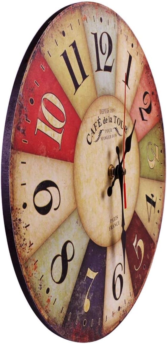 YOAI Wanduhr küchenuhr Vintage Shabby CHIC Antik Nostalgie Rustikale Quarzuhr aus MDF mit lautlosem